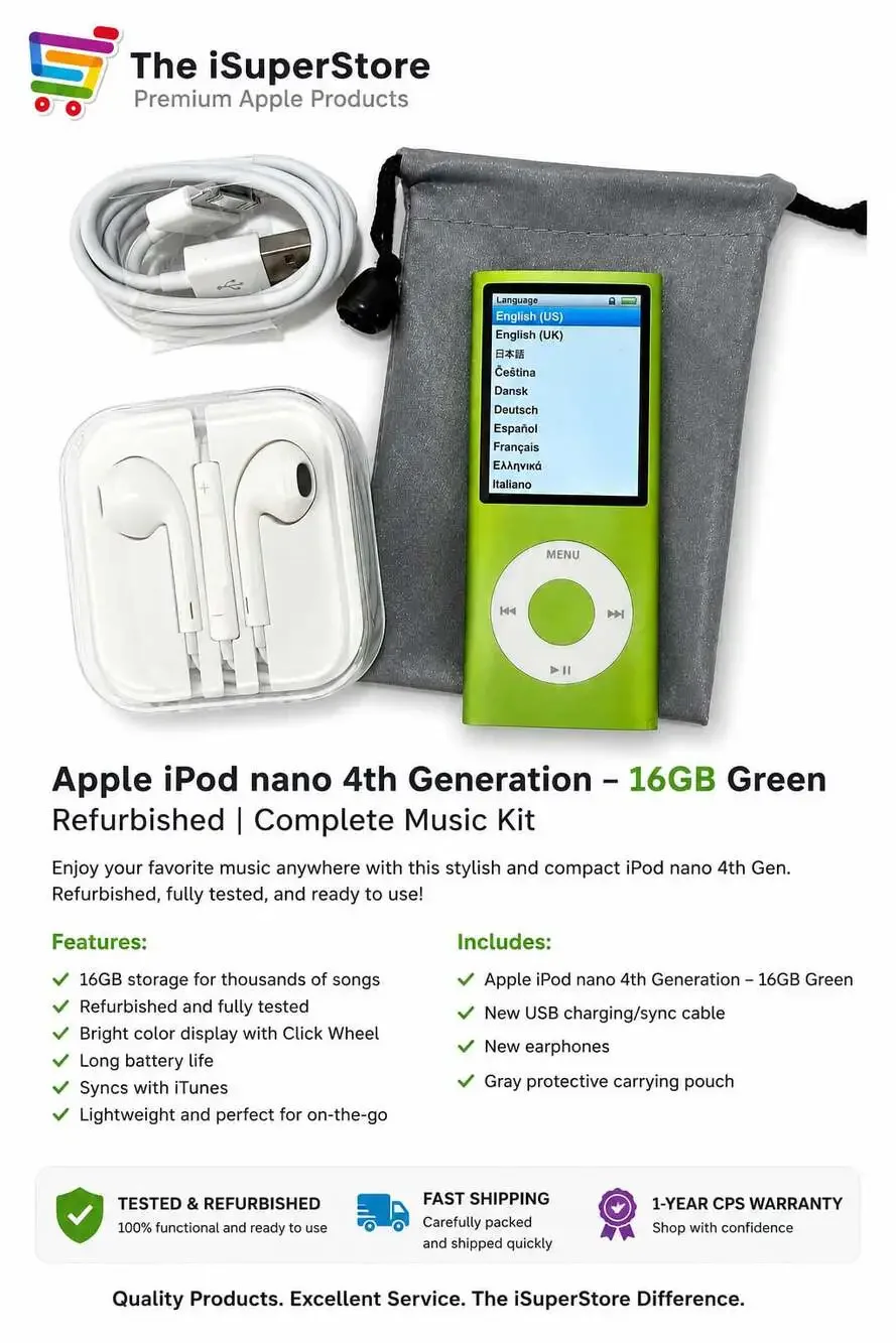 Apple Ipod Nano 4th Generation 16gb Green + 1 YR CPS Warranty